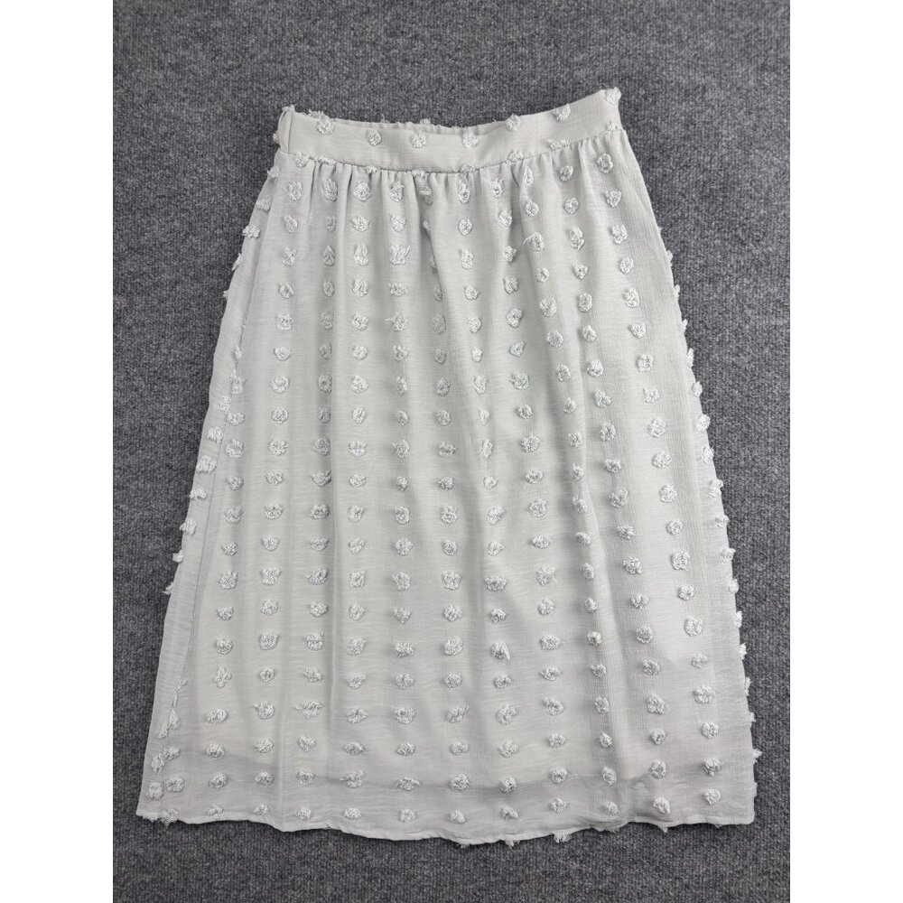 Polagram Ivory Midi Skirt with Textured Dot Appliqué